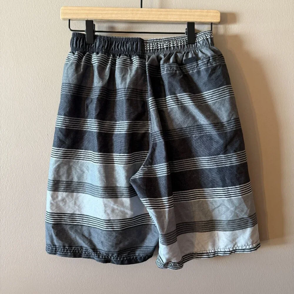 Youth Boy's M Nike Big Boys Volley Swim Shorts Black Gray Stripes Beach Summer
